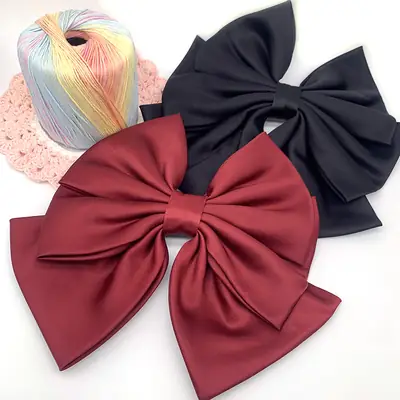 Maroon Satin Big Bow Spring Clip Hairpin