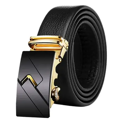Men's Black Leather Belt with Gold Buckle Business Casual