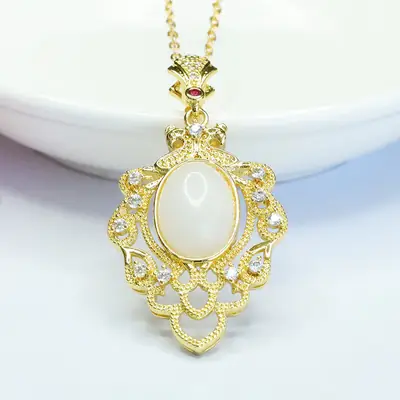 White Jade Leaf Necklace with Gold Plated Pendant