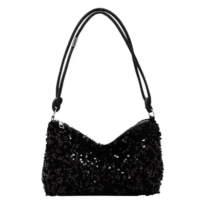Black Sequined Shoulder Bag with Crossbody Handle