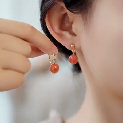Natural South Red Agate Ear Clip Women's Earrings