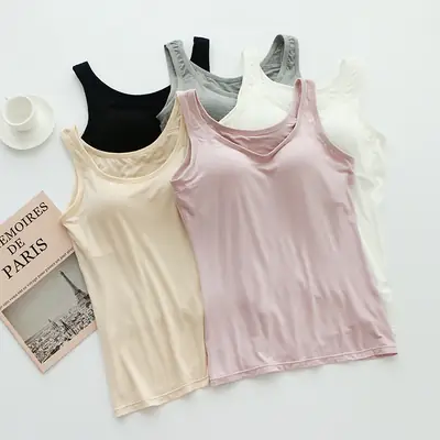 Modal vest with chest pad women's bra cup integrated wireless slim fit undershirt for inner and outer wear