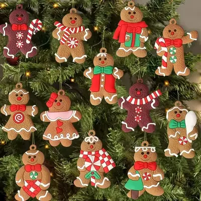 Classic Christmas Gingerbread Man Hanging Ornaments Set