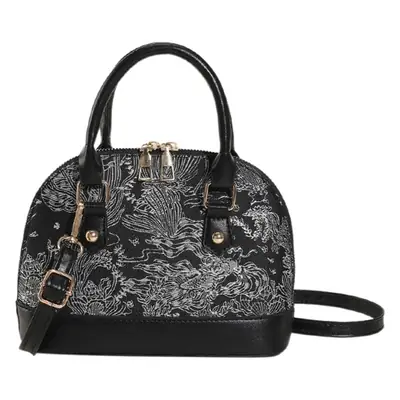Black Embroidered Shoulder Messenger Bag for Women