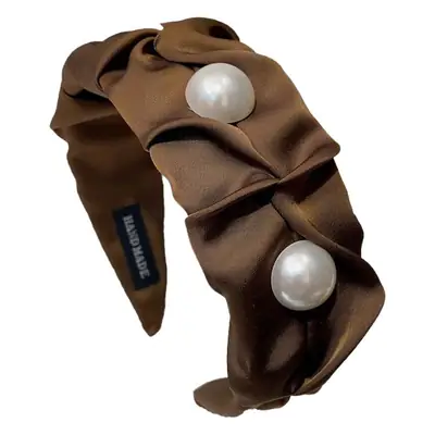 Women's Brown Pearl Wide Brim Headband