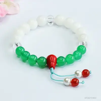 Guan Yu Jade Bracelet with 18 Green & Red Seeds