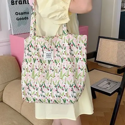 Gentle Tulip Cotton Bag Women Single Shoulder Canvas Bag