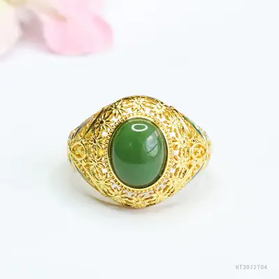 Guan Yu Jade Ring Green Emerald Vintage Gold
