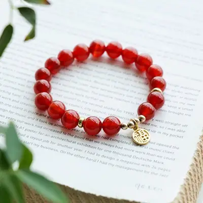 Natural Red Agate Bracelet 8mm Women's Lucky Pendant