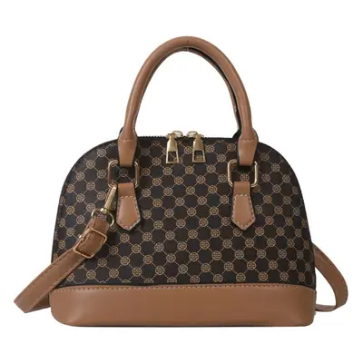 Women's Printed Shell Shoulder Bag Brown Checkered 2023