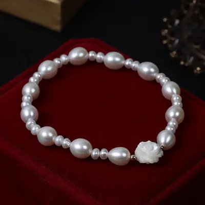 White Rose Fritillaria Pearl Bracelet Luxury Stretch