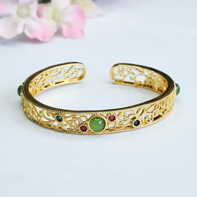 Guan Yu Jade Bracelet Open Jasper Green Stone