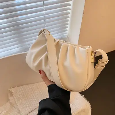 Black Retro Folded Shoulder Bag for Women