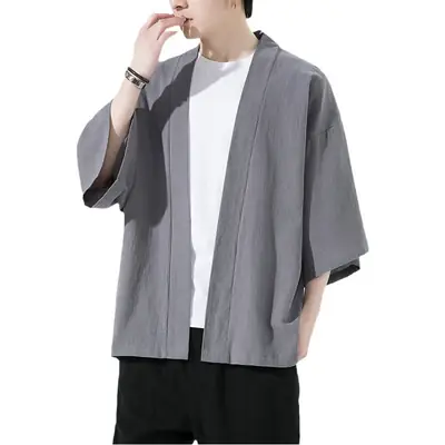 2023 Men Grey Chinese Style Cardigan Large
