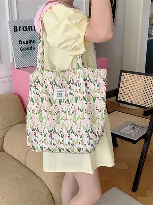 Gentle Tulip Cotton Bag Women Single Shoulder Canvas