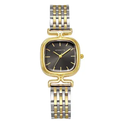 Women's Square Watch with Leather Strap & Gold Plated Dial
