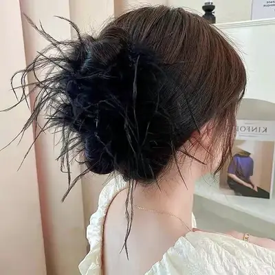 Black Feather Hair Clip for Girls High-Grade Ostrich Hairpin