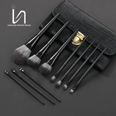 10-Piece Matte Black Makeup Brush Set for Foundation & Blush