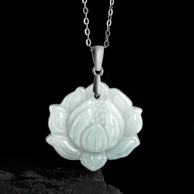 S925 Silver Lotus Pendant Ice Jade Women's Necklace
