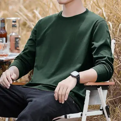 Men's White Long Sleeve Crewneck T-Shirt Large