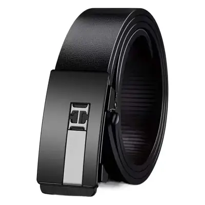Men's Black Leather Belt with Gold H Buckle