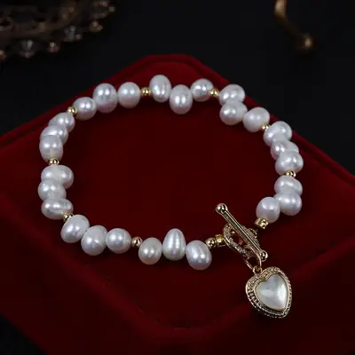 Retro Pearl Diamond Love Bracelet for Women