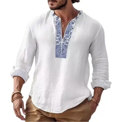 Men's Printed Long Sleeve Shirt with Cross Border Design