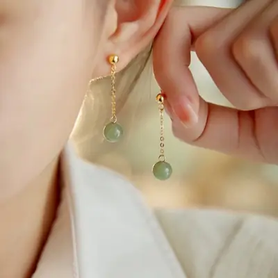 Feminine Green Jade Earrings for Girls
