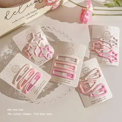 Pink Gradient Hairpin Heart Clip for Girls Bangs Clip