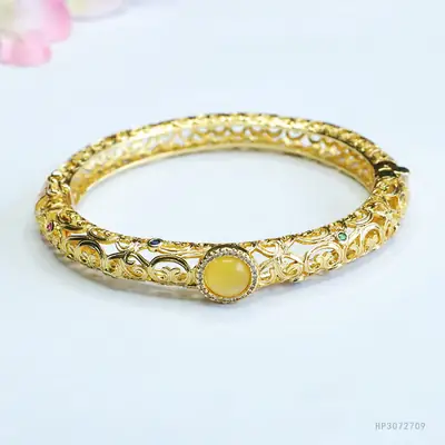 Gold Adjustable Vintage Amber Bracelet