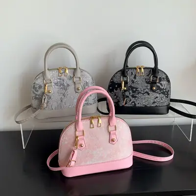 Pink Embroidered Shell Shoulder Bag for Women