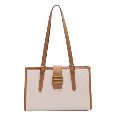 Large Capacity Brown White Textured Shoulder Bag for Women