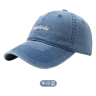 Women's Blue Washed Wide-brim Cowboy Hat with "Serenity" Embroidery