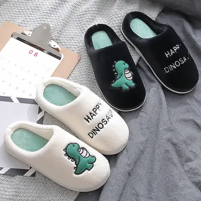 Cotton Slippers for Men in Autumn and Winter Home Indoor Anti-Couples Cute Dinosaur Warm Plush Cotton Slippers Wholesale Women Winter