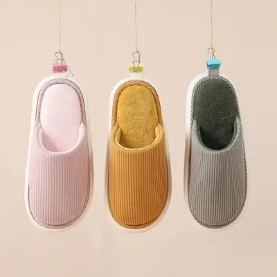 Winter Fleece Lined Cotton Slippers Brown