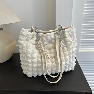 White Pleated Shoulder Bag for Women Large Capacity Summer 2026