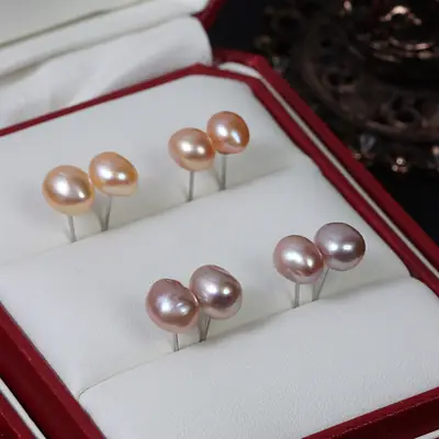 Natural Colorful Pearl Earrings 7-8mm Baroque S925
