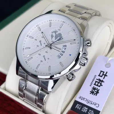 Men's Luxury Chronograph Watch with Luminous Dial & Black Strap