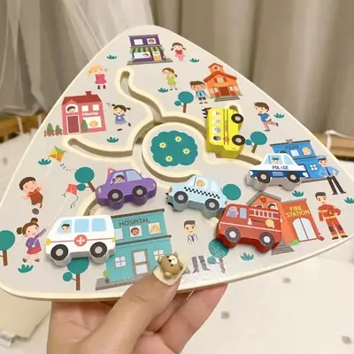 2 Wooden Track Maze Toy for Kids 1-3 Years