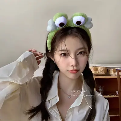 Cute Green Plush Frog Headband with Big Eyes