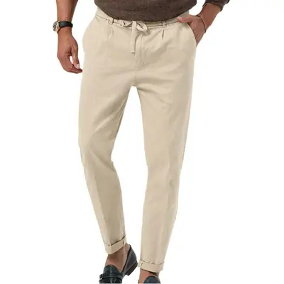 Men Green Straight Cut Casual Pants Large