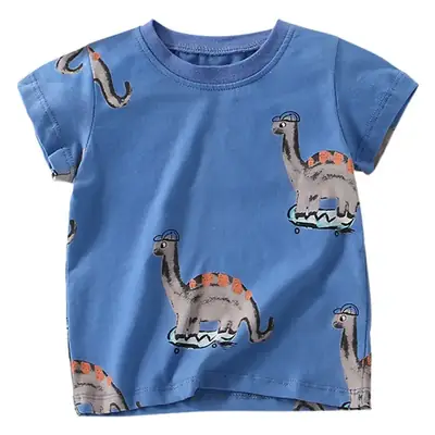 Boys Dinosaur Print T-Shirt Blue Short Sleeve