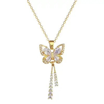 Titanium Steel Butterfly Tassel Necklace for Women
