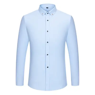New Men's Blue Silk Long Sleeve Collar Shirt