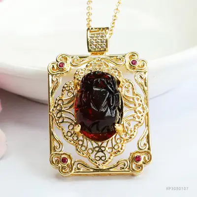 Guan Yu Natural Amber Pendant Purifying Blood Amber Pixiu Square Necklace
