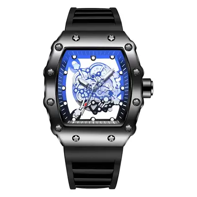 Black Mechanical Watch with Blue LED Dial for Men