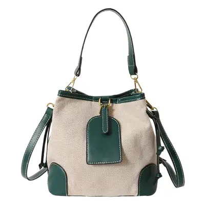 Women Canvas Bucket Bag Red Patchwork Tote