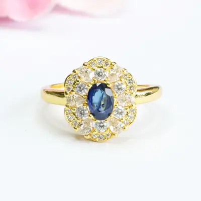 Guan Yu Natural Sapphire Ring Gold Plated Blue Diamond Center