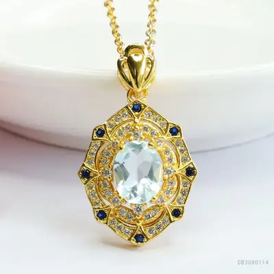 Guan Yu Natural Topaz Pendant Necklace European American Vintage Gemstone