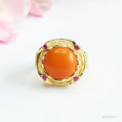 Guan Yu Natural Amber Ring Full Honey Old Beeswax Baltic Sea